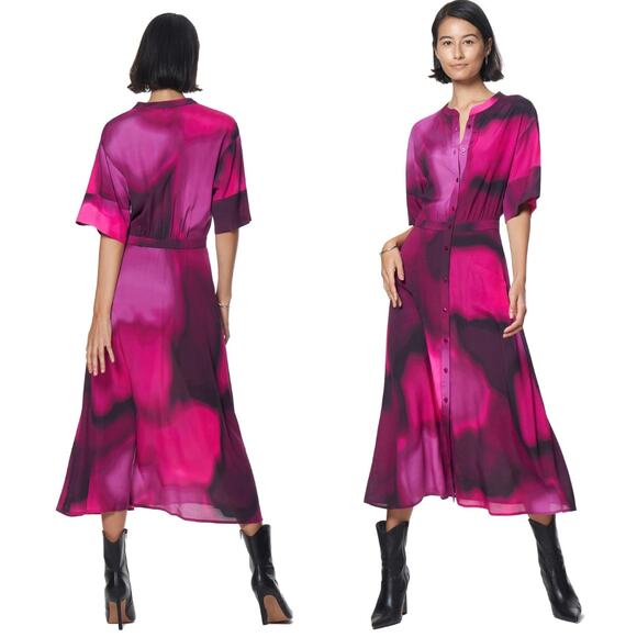 The Kit. Cobie Shirtdress Love Haze Lightweight Crepe Button Down Pink Sz 10 Md - Picture 1 of 10